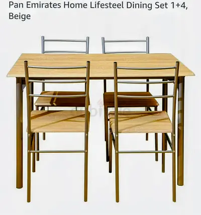 My Pan Emirates Lifesteel 4-Seater Dining Set (Beige) - Table + 4 Chairs