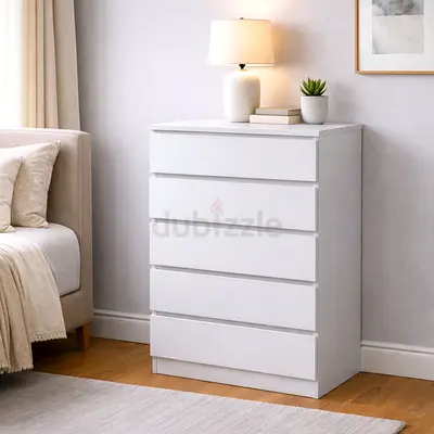 White Wash 5 Drawers Chest – Modern Storage Cabinet For Bedroom