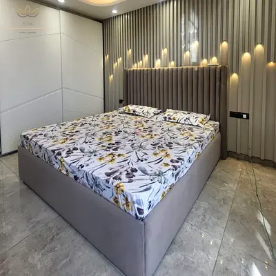 Brand New upholstered storage bed with tall channel headboard
