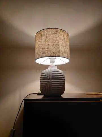 Textured Ceramic Table Lamp with Neutral Fabric Shade