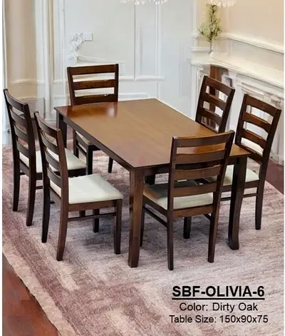 Brand New solid wood dining table with 6 chairs. Available in good quality and ywo colors.