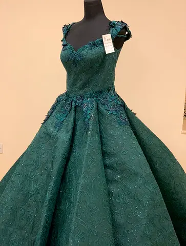 My emerald green embroidered ball gown — womens wedding/formal