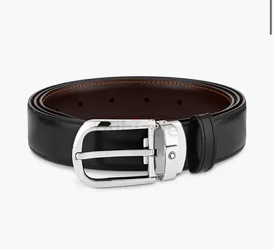 black leather belt with silver buckle — comes in box and dust bag