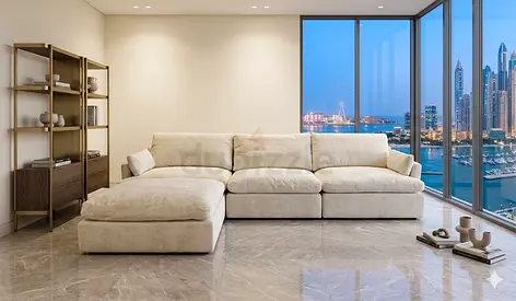 Home center beige color feather 🪶 filled modular sofa with ottoman