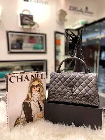 Chanel Gunmetal Quilted Aged Calfskin Mediym Coco Top Handle Bag (Authentic/PreOwned)
