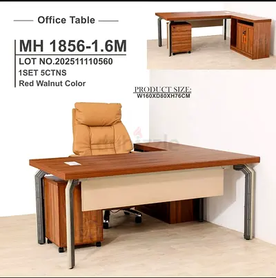 My L-shaped Red Walnut Office Desk with Mobile Pedestal – 160x80x76 cm