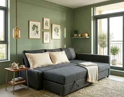 L-Shape Corner Sofa Bed with Storage Easy pull-out bed system Hidden storage compartment Space savin