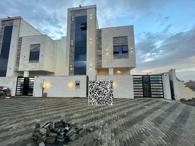 Villa for rent in Ajman, Al Helio 2 area. First occupancy. Consists of 6 spacious master bedrooms with built-in wardrobes, a maid's room, and storag