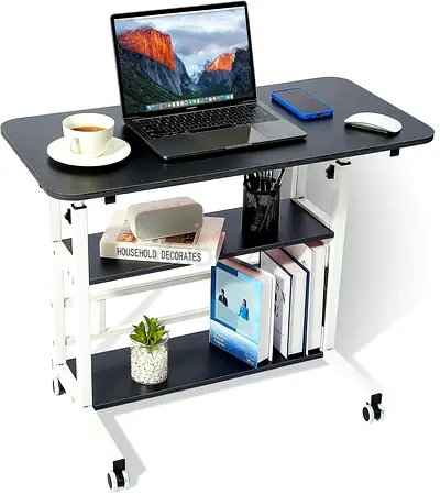Home Office Desk, Height Adjustable Laptop Table with Shelf, Portable Computer Desk Black