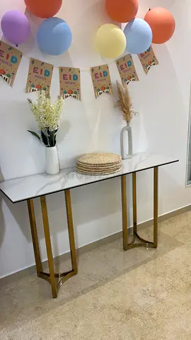 White Console Table with Gold Metal Legs (Slim Entry Table). The mirror is still in the box.
