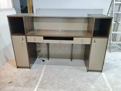 Spacious wooden computer/study desk with lockable side cabinets