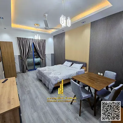 استوديوVIP✨بمساحه كبيره و بلكونه مفروش بالكامل بمطبخ مفتوح.عجمان النعيميه تاور سي. للإيجار الشهري.الإيجار يشمل الفواتير والإنترنت وموقف