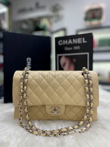 Chanel Beige Lambskin Medium Classic Double Flap Bag (Authentic/PreOwned)