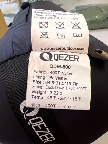 Qeezer QDM-800 Extreme Cold Mummy Sleeping Bag — 400T Nylon Duck Down, -45°F to -28°F (7C - -8C)