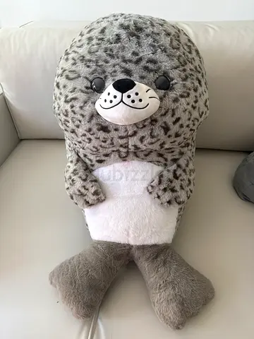 Large grey spotted seal plush toy - gently used