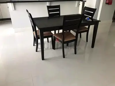 4-Seater Dark Wood Dining Table Set - Good Condition