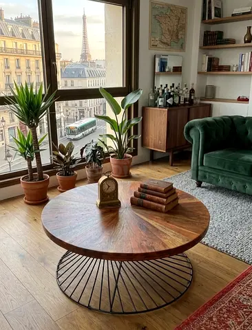 Premium Style Description Elegant round coffee table featuring a high-quality wooden finish and a un