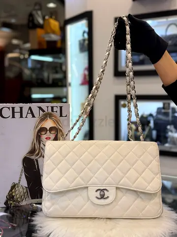 Chanel White Caviar Classic Jumbo Single Flap Bag (Authentic/PreOwned)