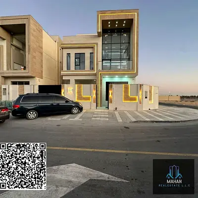 The most luxurious and elegant villa in Ajman, including fees, registration, electricity, water and air conditioners, turnkey delivery, two floors and freehold for all nationalities