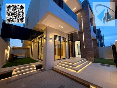 Villa for sale, modern finishing, directly on Sheikh Mohammed Bin Zayed Road and next to the mosque. Prime location. Ground floor, first floor and roo