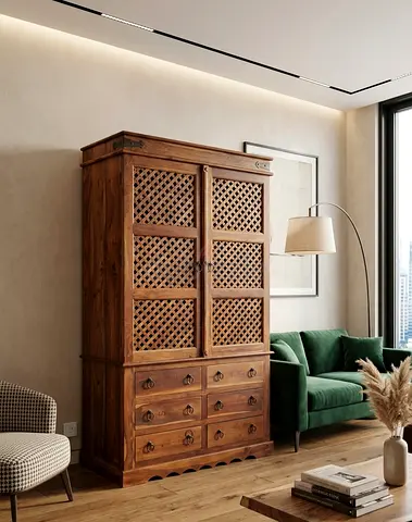 Solid Wood Cabinet with Drawers High-quality cabinet featuring spacious storage, double doors, and b