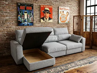 Grey Sofa Bed with Storage – Modern Design Beautiful modern sofa with lift-up storage. Comfortable s