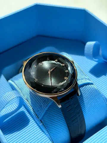 SWAROVSKI black leather womens watch