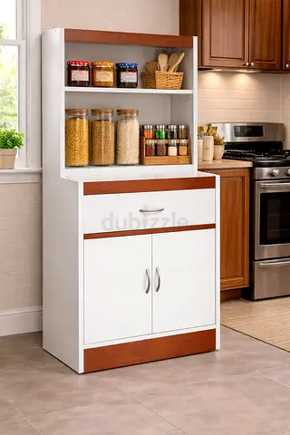 White Cherry Wooden Kitchen Cabinet with Shelf  Drawer - Stylish Storage Cabinet For Homes