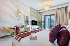 Furnished Studio | SOL Bay Business Bay | Balcony &amp; Downtown View