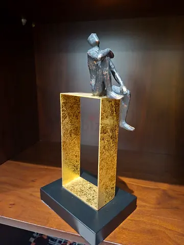 Abstract Sitting Figure Sculpture on Gold Rectangular Frame