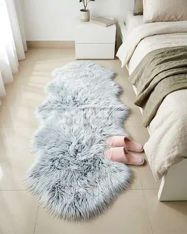 Luxury Faux Fur Rug in Light Blue