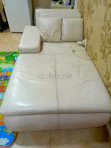 White leather chaise lounge - single arm, used