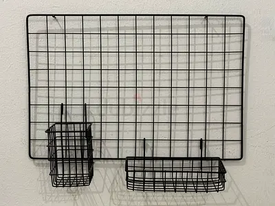Black Metal Grid Wall Organizer with Two Baskets