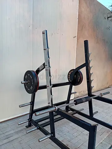 My heavy-duty barbell squat/bench rack with plate storage