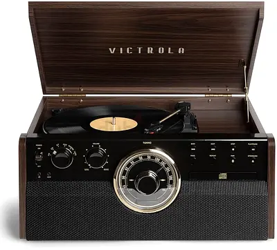 Victrola Empire Signature 7-in-1 Wood Mid Century Modern Bluetooth Record Player