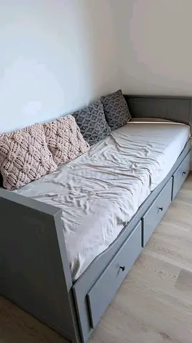 IKEA hamnes gray day bed with 3 big storage drawers underneath and with 2 IKEA mattresses