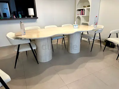 Oval stone-look dining table with upholstered chairs (dining set)