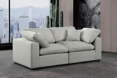 Light gray linen fabric 2 seater cushioned back sofa