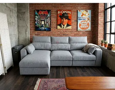 Comfortable Sofa Bed with Storage – Grey 3-seater sofa with soft seating and large storage box. Conv