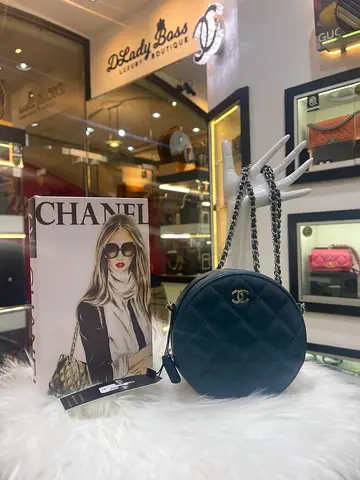 Chanel Teal Round Compartment Clutch Chain Quilted Lambskin