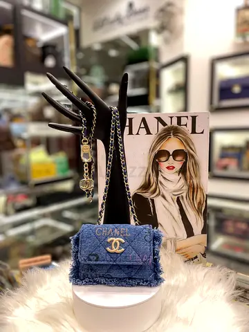 Chanel Denim Mood Flap Belt Bag Logo Printed Quilted Fringe Denim Micro (Authentic/New)