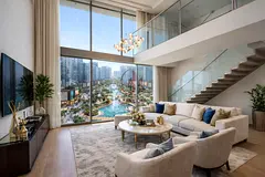 Own a luxury 3 bedroom duplex + maid room fully furnished in a lagoon community in Tiger Downtown Aj