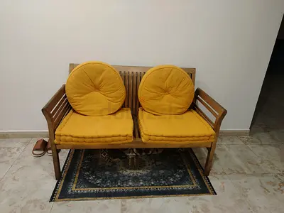 Wooden sofa with table