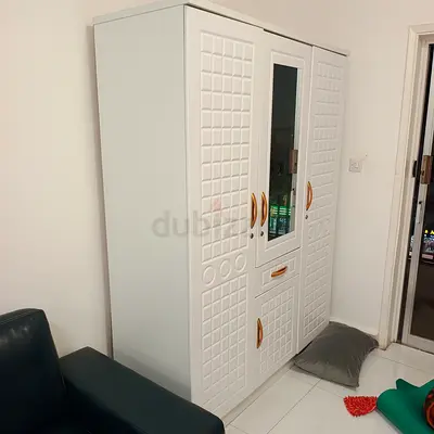 White 3-Door Wardrobe/Armoire with Mirror - Good Condition