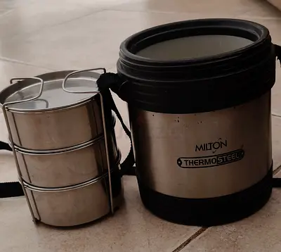 Milton Thermosteel Insulated Food Flask with 3‑Tier Stainless Tiffin - Used