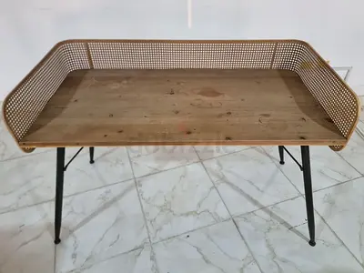 Wooden office desk with Rattan Edge and Metal Legs