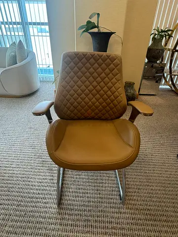 Tan Leather Office Chair with Chrome Sled Base, Good Condition, 7 pcs available per pcs 750 AED