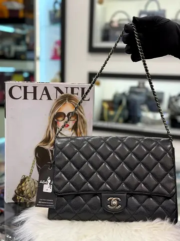 Chanel CC Black Quilted Soft Caviar Timeless Flap Clutch Bag (Authentic/PreOwned)