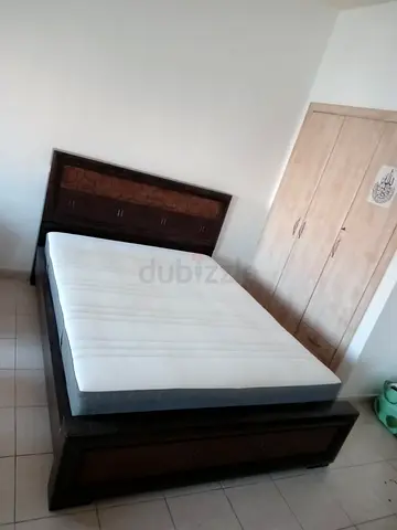 Double Wooden Bed Frame with Headboard and Mattress
