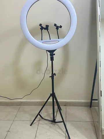 Ring light with adjustable tripod and dual phone holders
